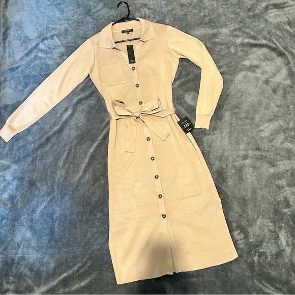 Lulu’s Beige Button Down Sweater Dress - Picture 2 of 5